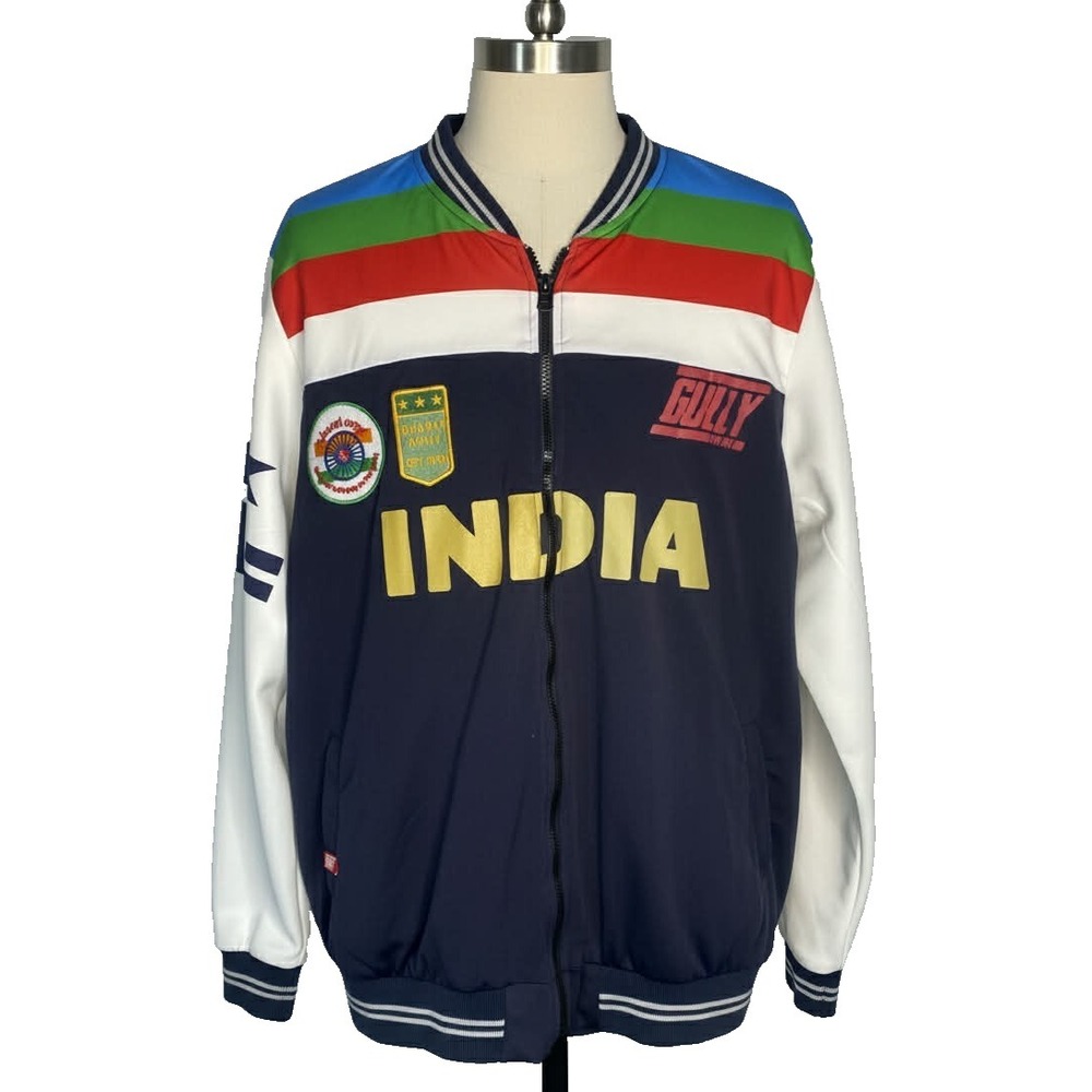 Guilly X Bharat streetwear bomber‎ Men's zip Jacket medium patches cricket RARE